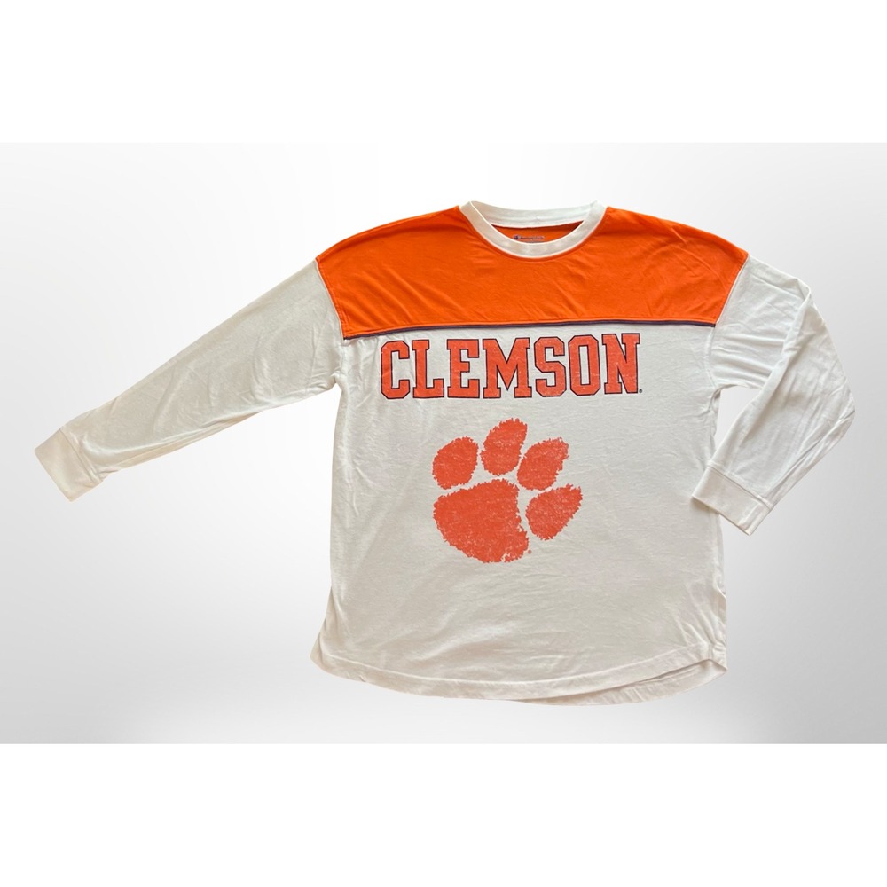 Champion Clemson Tigers Mens M Long Sleeve T-Shirt Orange White NCAA Paw Logo